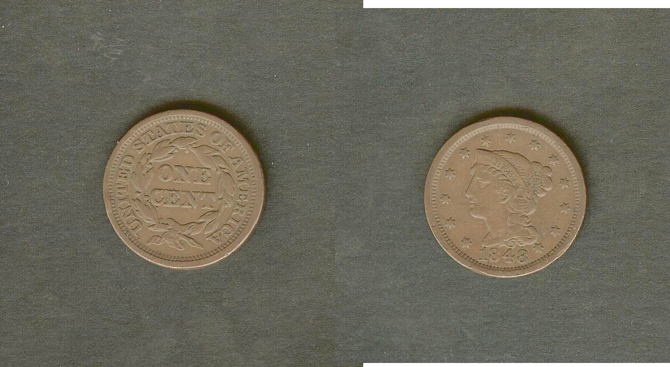 USA 1 cent "caronet head" 1848 VF+